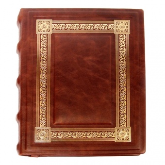 Фотоальбом "Классика" кожаный, светло-коричневый с золотым тиснением (арт. 1204)